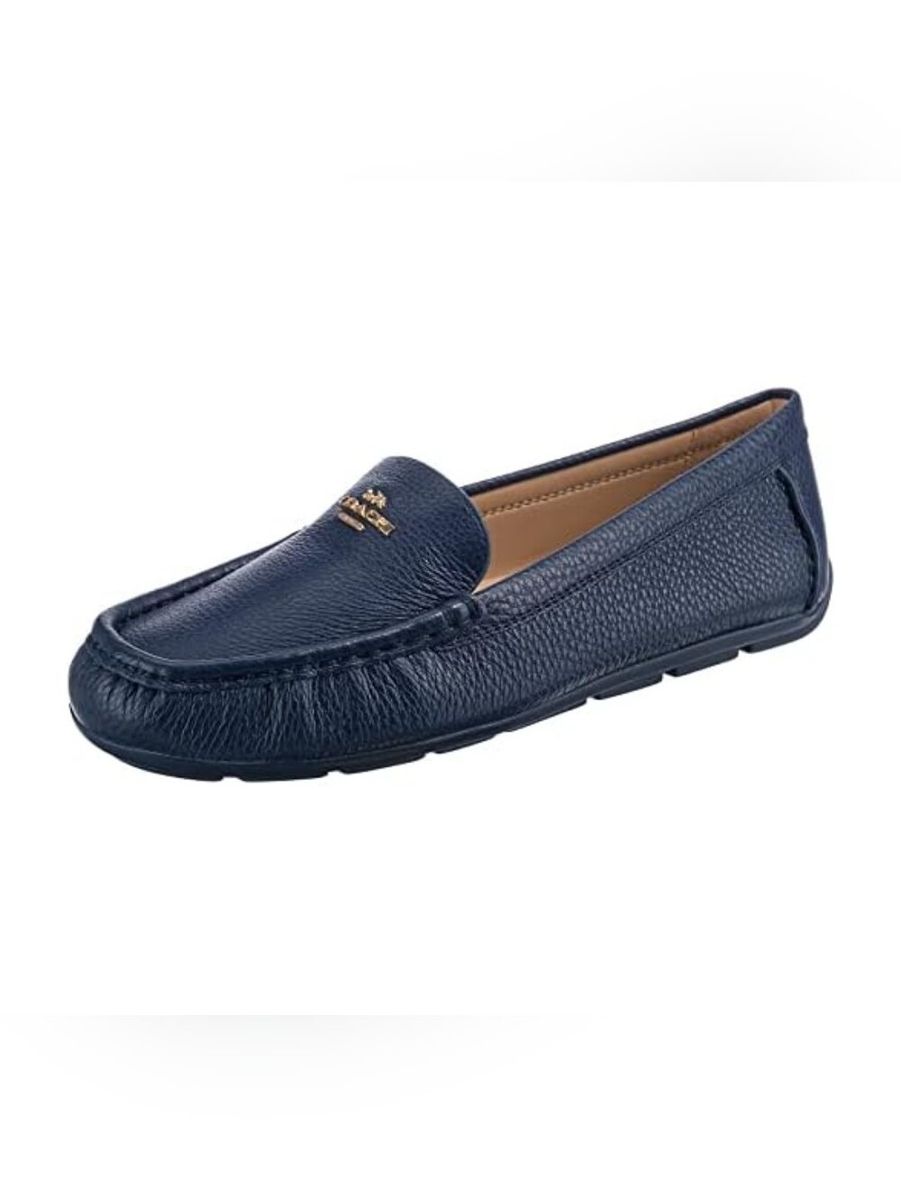 COACH Marley Driver True Navy Pebbled Loafers, Gold-Tone Logo Detailing, EUC, 8